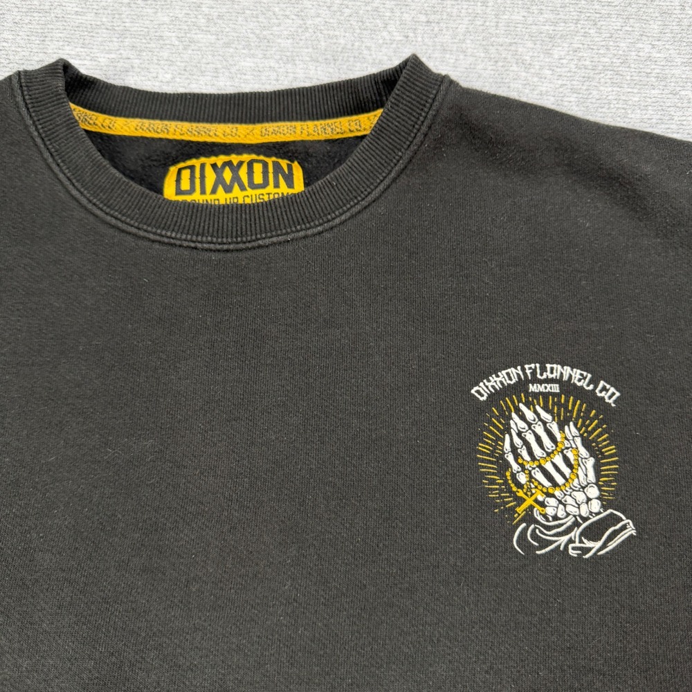 Dixxon Flannel Co Mens 2X Black Praying Skeleton Hands FleeceCrewneck Sweatshirt - Picture 5 of 16